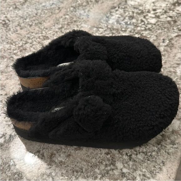 Birkenstock Papillio Boston Teddy Shearling Clogs Black EU 38 US 7-7.5 - Picture 1 of 8